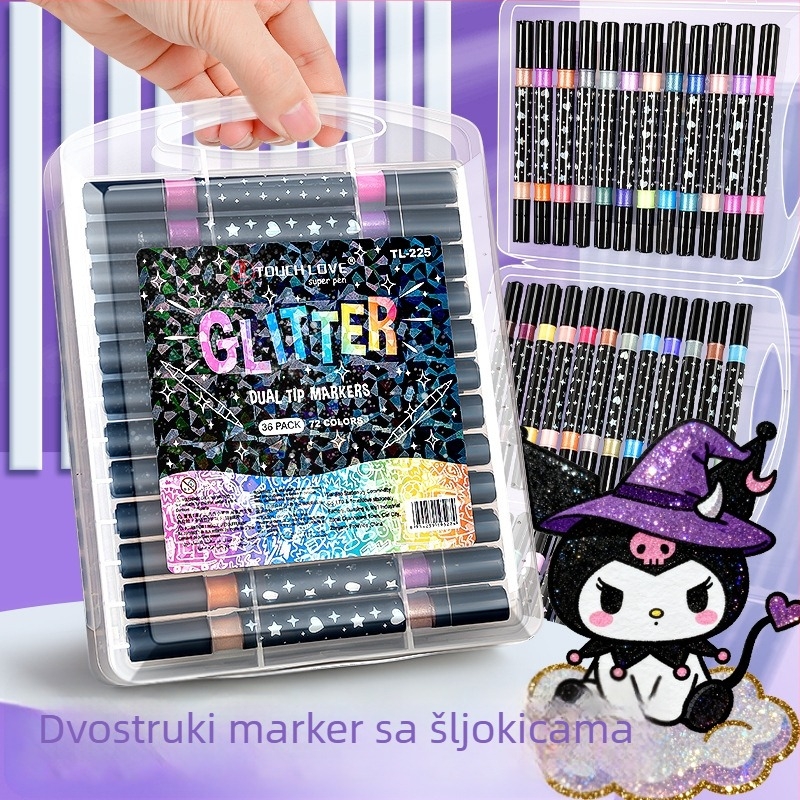 Marker s šljokicama, dvostruki vrh, mekan vrh za akvarelne boje, plastično kućište, u kutiji, za učenike