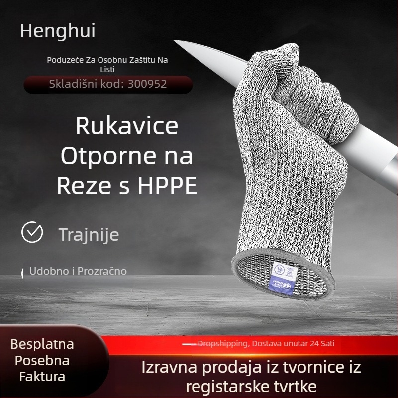 Henghui HPPE rukavice protiv rezanja, razina 5, za mehaničku obradu, rukovanje staklom i drvorezbu