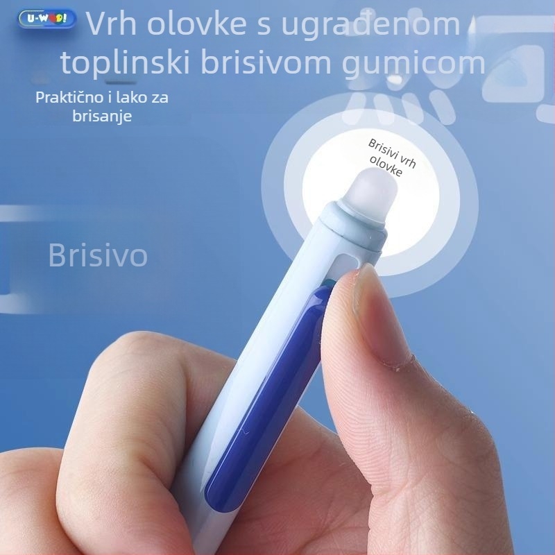 Gel olovka s izbrisivim sustavom i podrškom pravilnog držanja za učenike trećeg razreda – gumb za pritiskanje