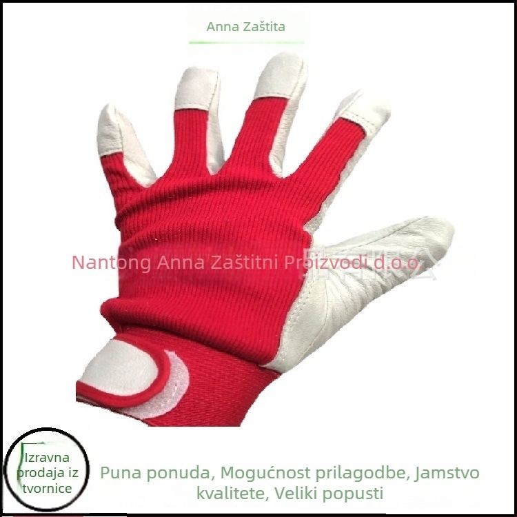 Rukavice od kozje kože za rad s pletenom stražnjom stranom i elastičnom manžetom, za zavarivanje — antistaticke, protuklizne, otporne na rez, otporne na habanje