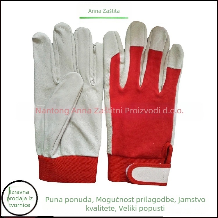 Rukavice od kozje kože za rad s pletenom stražnjom stranom i elastičnom manžetom, za zavarivanje — antistaticke, protuklizne, otporne na rez, otporne na habanje