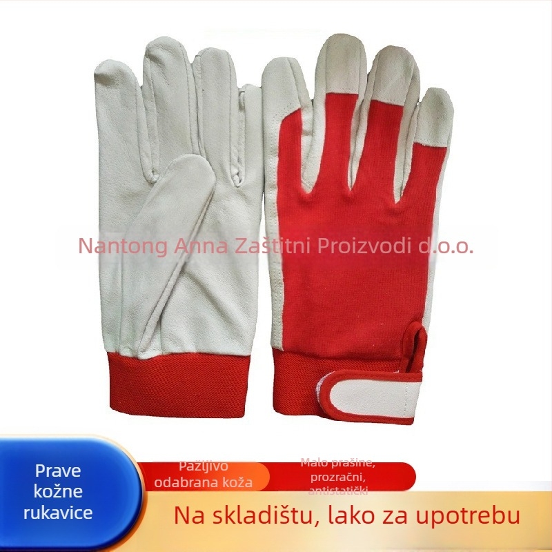 Rukavice od kozje kože za rad s pletenom stražnjom stranom i elastičnom manžetom, za zavarivanje — antistaticke, protuklizne, otporne na rez, otporne na habanje
