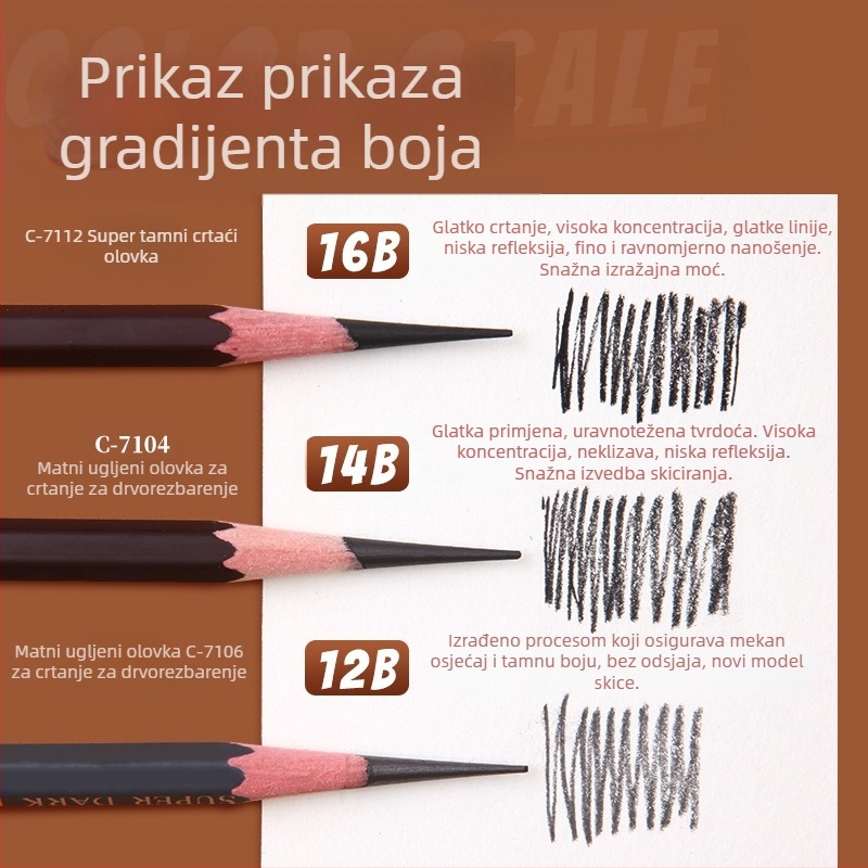 Marie skic olovke u drvenoj kutiji, 12B/14B/16B, modeli C7104, C7106, C7112