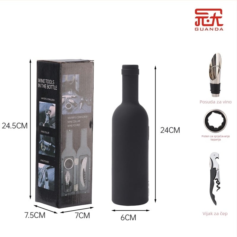 Set otvarača za boce crnog vina od nehrđajućeg čelika, višefunkcionalan, 3- ili 5-dijelni set