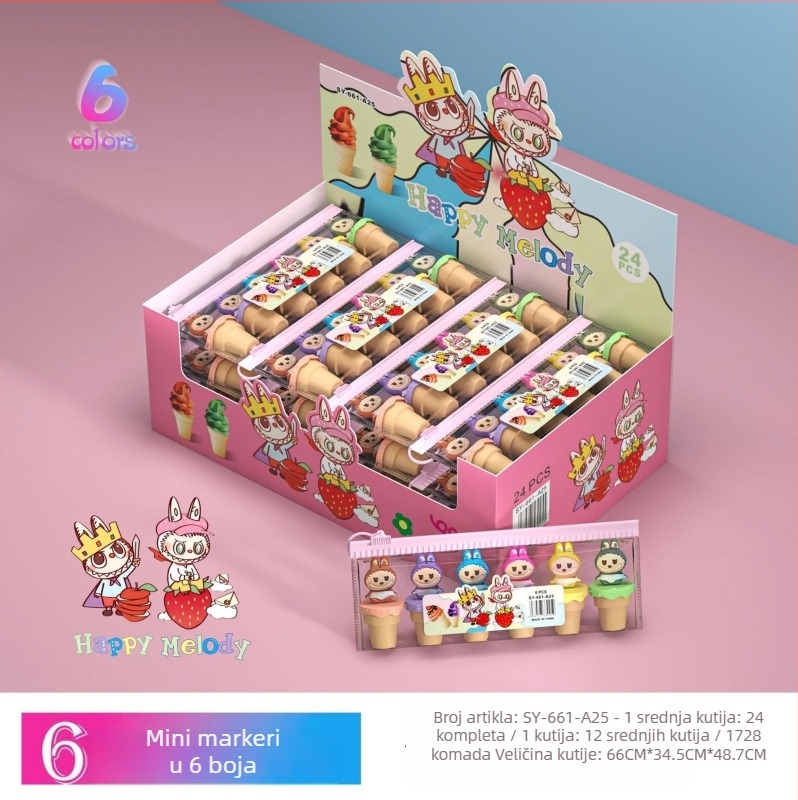 Marker za isticanje u obliku crtanog lika, model SY-661, plastično kućište, pakiranje 6 komada u vrećici, neizbrisiv.