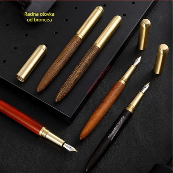 Latunsko sandalovo drveno pero, model 1-1, vrh od nehrđajućeg čelika, sustav tintne vrećice, graviranje logotipa dostupno