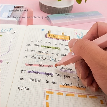 Marker isticanja s mekanim vrhom i četvrtastim tijelom; model 0639, plastično kućište, 6 komada u kutiji, nije izbrisiv, otisnuto logo, mogućnost prilagodbe.