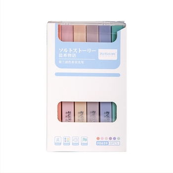 Marker isticanja s mekanim vrhom i četvrtastim tijelom; model 0639, plastično kućište, 6 komada u kutiji, nije izbrisiv, otisnuto logo, mogućnost prilagodbe.