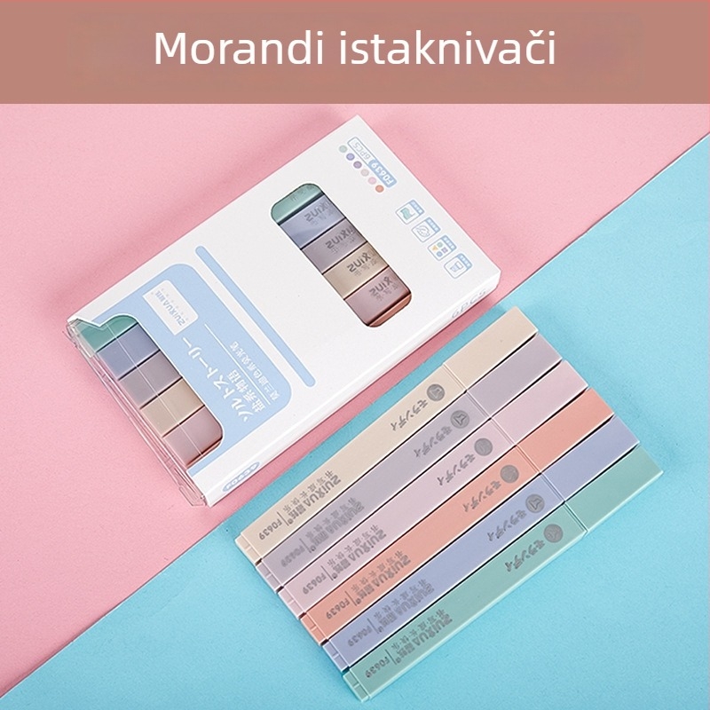 Marker isticanja s mekanim vrhom i četvrtastim tijelom; model 0639, plastično kućište, 6 komada u kutiji, nije izbrisiv, otisnuto logo, mogućnost prilagodbe.