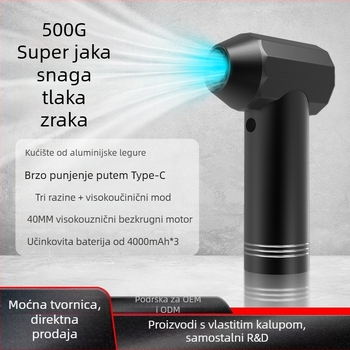 Bežični turbo ventilator s brushless motorom, ugrađena baterija 6000mAh, 4 brzine, buka 45-50 dB, USB punjenje
