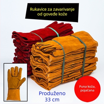Zaštitne rukavice za zavarivanje od teleće kože, otporne na habanje, otporne na visoke temperature, toplinska izolacija, produžene i debele