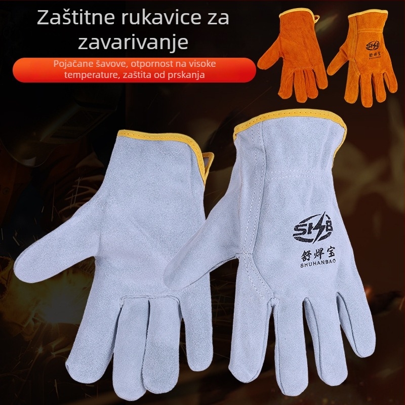 Zavarivačke rukavice od kože bivola, toplinski izolirane, otporne na habanje; za metalurgiju, lijevanje, rukovanje i elektromagnetično zavarivanje