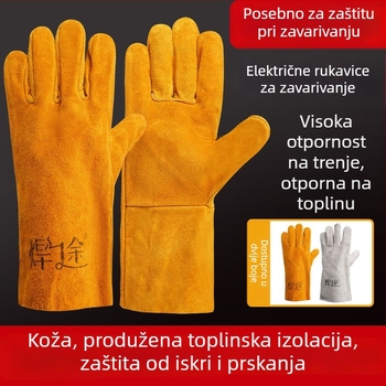 Zavarivačke rukavice od teleće kože — otporne na habanje, produžene, s dvostrukim slojem mekanog materijala, zaštita od opeklina i visokih temperatura
