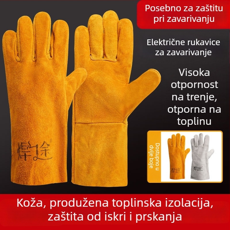 Zavarivačke rukavice od teleće kože — otporne na habanje, produžene, s dvostrukim slojem mekanog materijala, zaštita od opeklina i visokih temperatura
