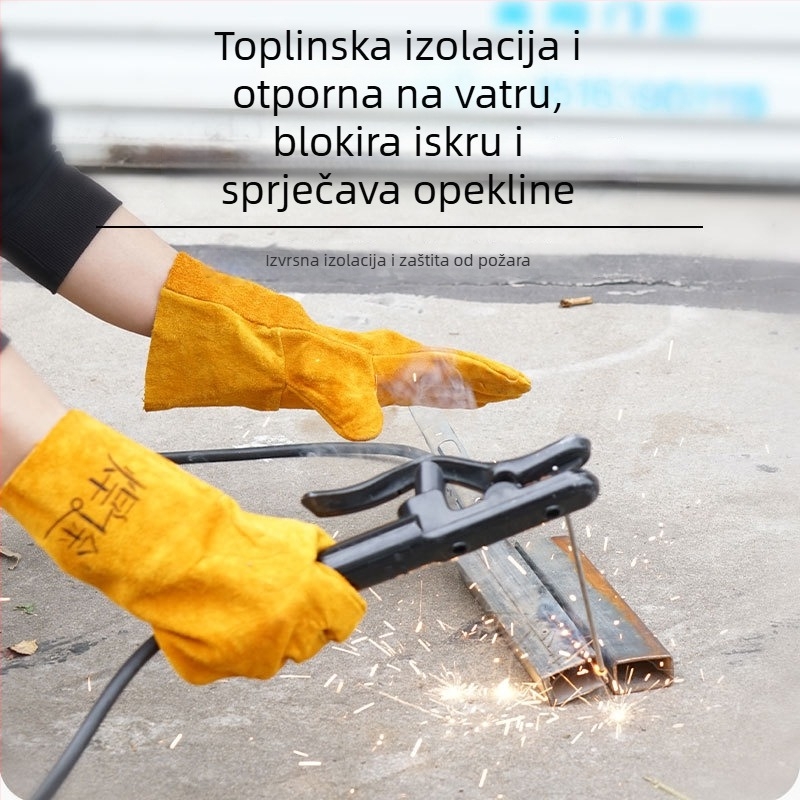 Zavarivačke rukavice od teleće kože — otporne na habanje, produžene, s dvostrukim slojem mekanog materijala, zaštita od opeklina i visokih temperatura