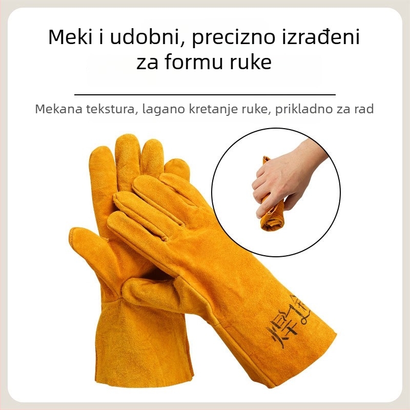Zavarivačke rukavice od teleće kože — otporne na habanje, produžene, s dvostrukim slojem mekanog materijala, zaštita od opeklina i visokih temperatura