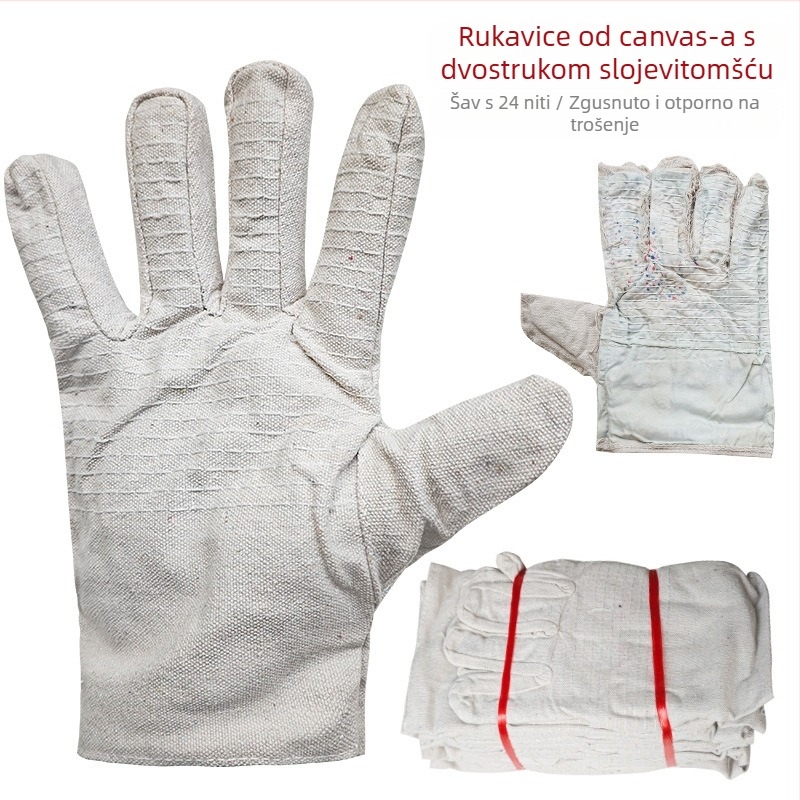 Dvostruke platnene rukavice za zavarivanje; debeli konstrukcija s toplinskom izolacijom i otpornošću na habanje, duljina 24 cm