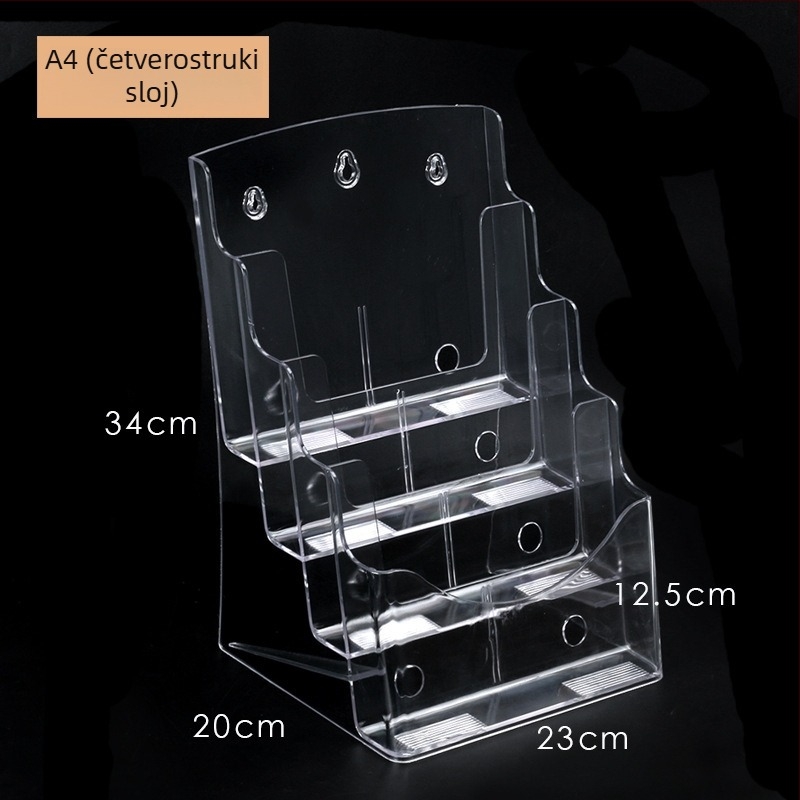 Akrilni informativni stalak za dokumente, 4-podnu stolni organizator za brošure i letke, razmak polica 10 cm