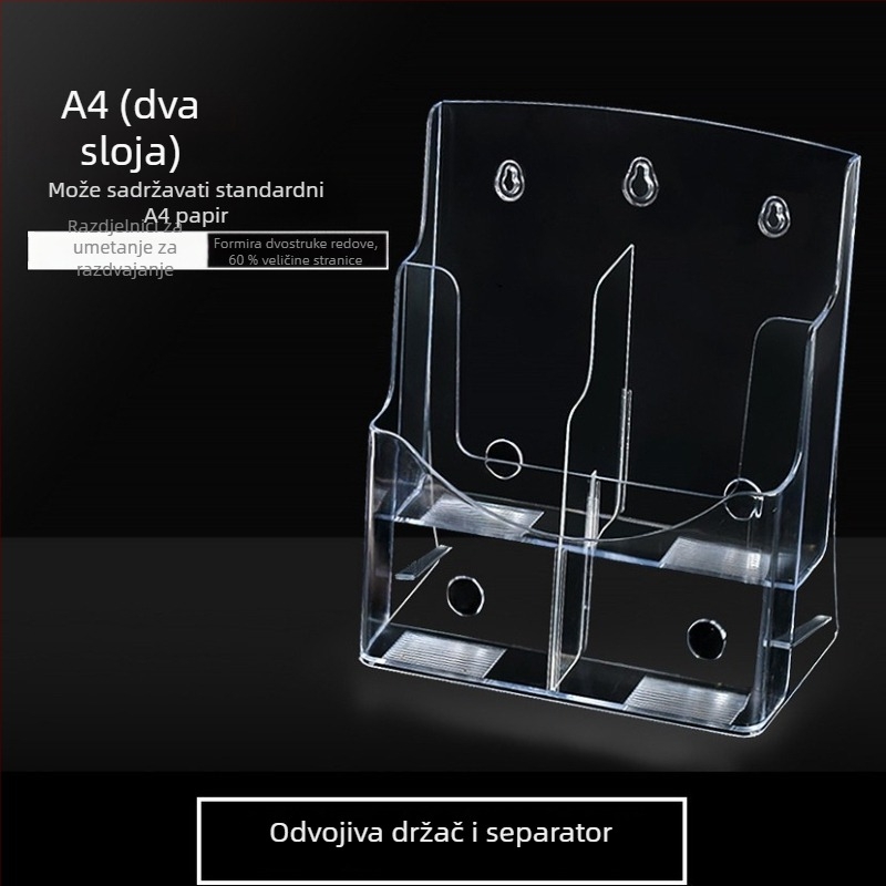 Akrilni informativni stalak za dokumente, 4-podnu stolni organizator za brošure i letke, razmak polica 10 cm