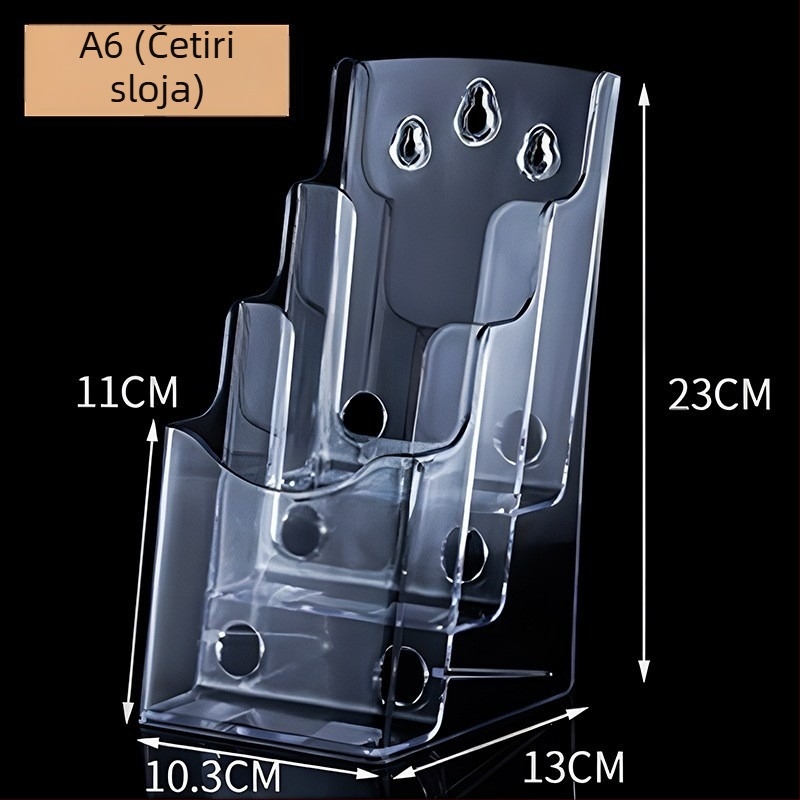 Akrilni informativni stalak za dokumente, 4-podnu stolni organizator za brošure i letke, razmak polica 10 cm
