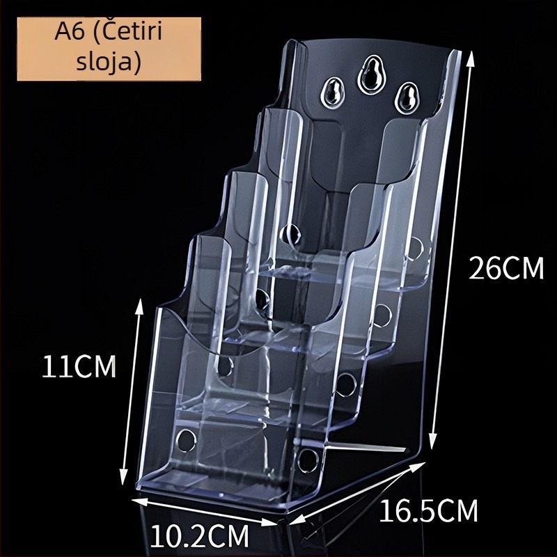 Akrilni informativni stalak za dokumente, 4-podnu stolni organizator za brošure i letke, razmak polica 10 cm