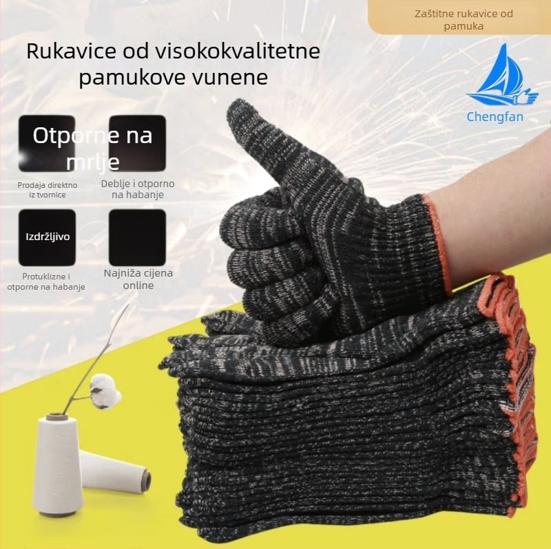 Rukavice od pamuk pređe — otporne na habanje, otporne na visoke temperature, otporne na rezanje, protuklizne, prozračne; težina 600 g