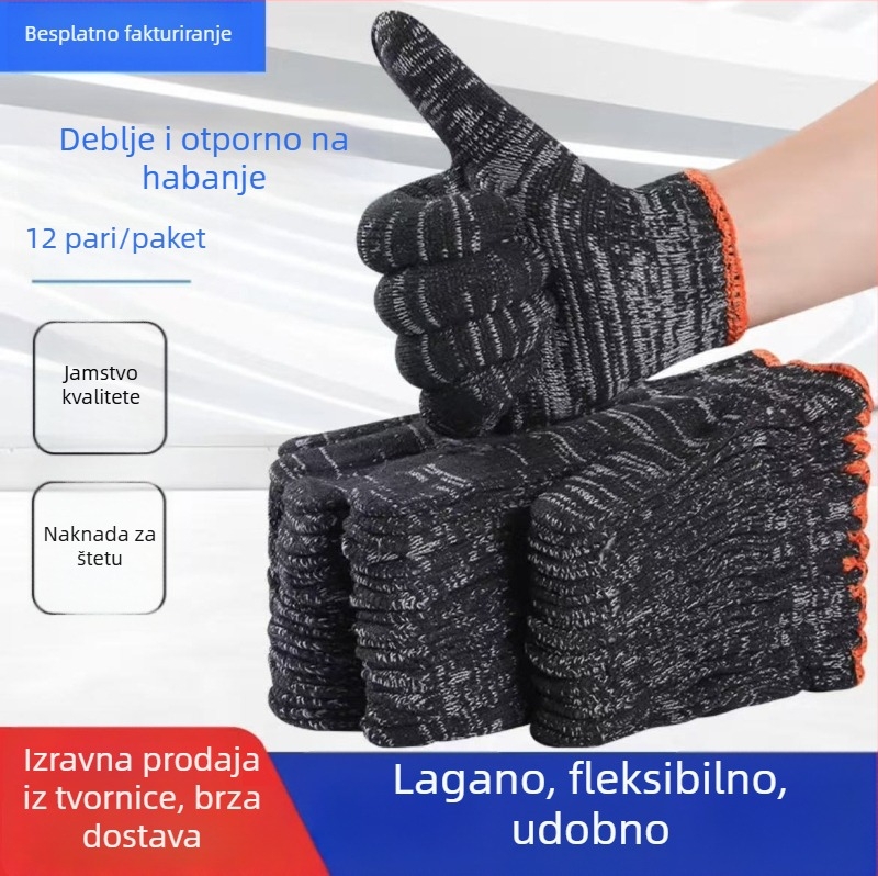 Rukavice od pamuk pređe — otporne na habanje, otporne na visoke temperature, otporne na rezanje, protuklizne, prozračne; težina 600 g