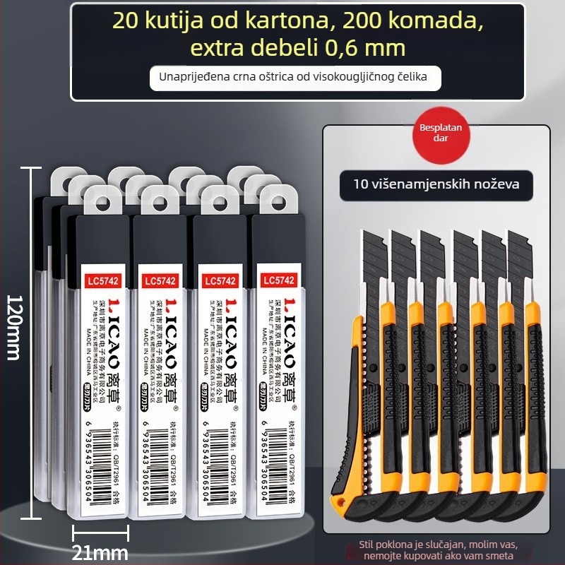 Metalni nož za rezanje tapeta, model LC5742A_S3, materijal: metal, oštrica 110×18 mm, ukupna duljina 110 mm, neto težina 1600