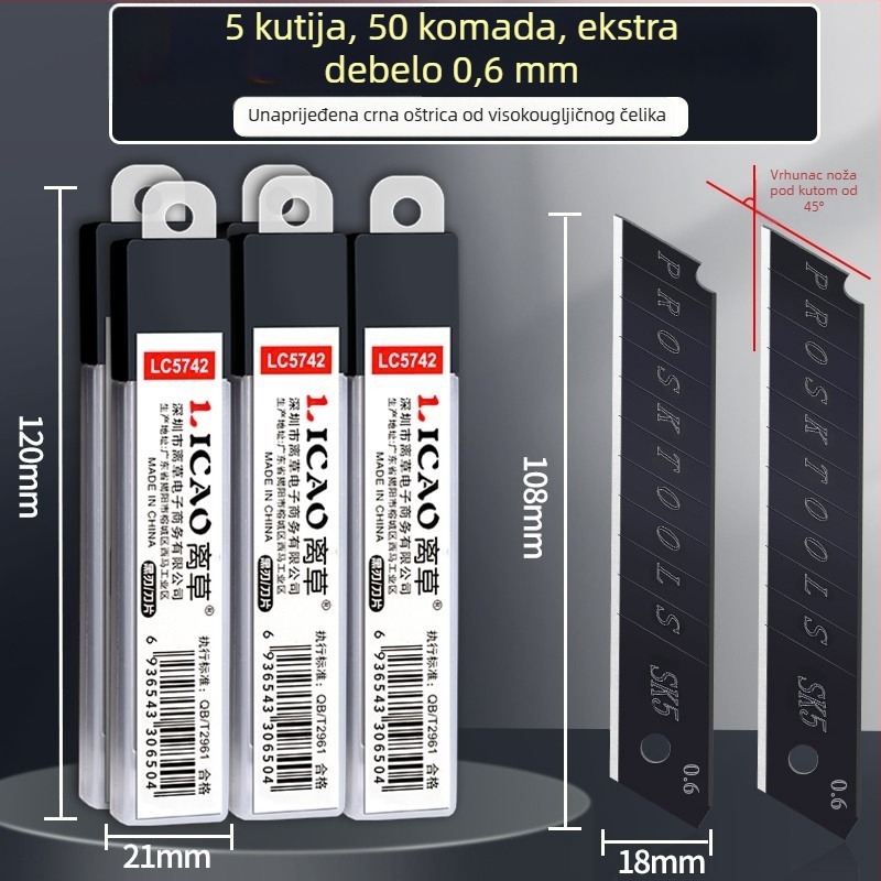 Metalni nož za rezanje tapeta, model LC5742A_S3, materijal: metal, oštrica 110×18 mm, ukupna duljina 110 mm, neto težina 1600