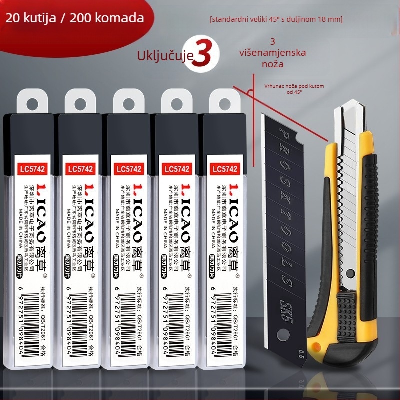 Metalni nož za rezanje tapeta, model LC5742A_S3, materijal: metal, oštrica 110×18 mm, ukupna duljina 110 mm, neto težina 1600