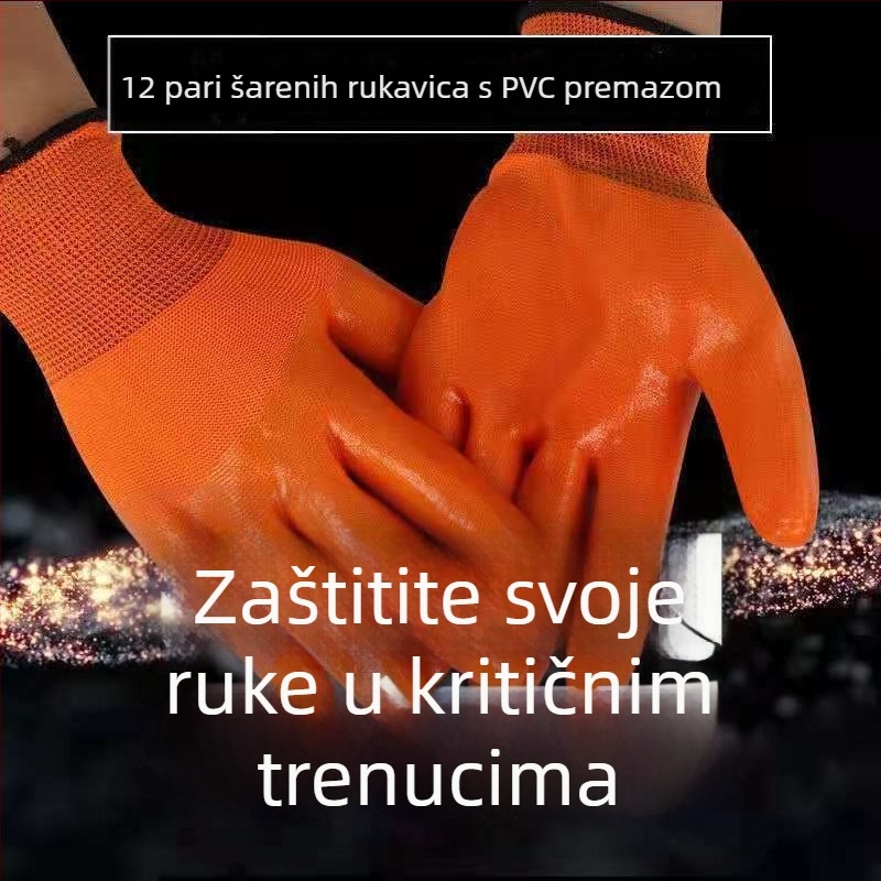 PVC rukavice potopljene u obojenu pređu, otporne na ulje, za hardver, mehaničko i elektromantiranje te logistiku (težina 90 g)