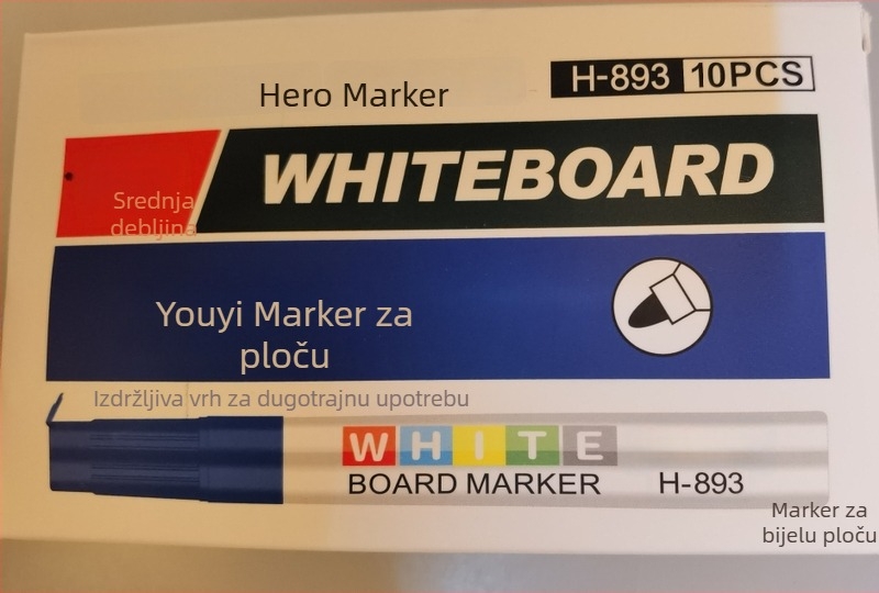 Marker HL-893 za ploču, plastično tijelo, pakiranje 10, bez logotipa, pogodan za magnetske ploče i glatke površine