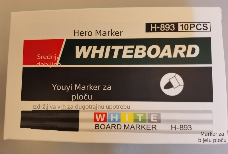 Marker HL-893 za ploču, plastično tijelo, pakiranje 10, bez logotipa, pogodan za magnetske ploče i glatke površine