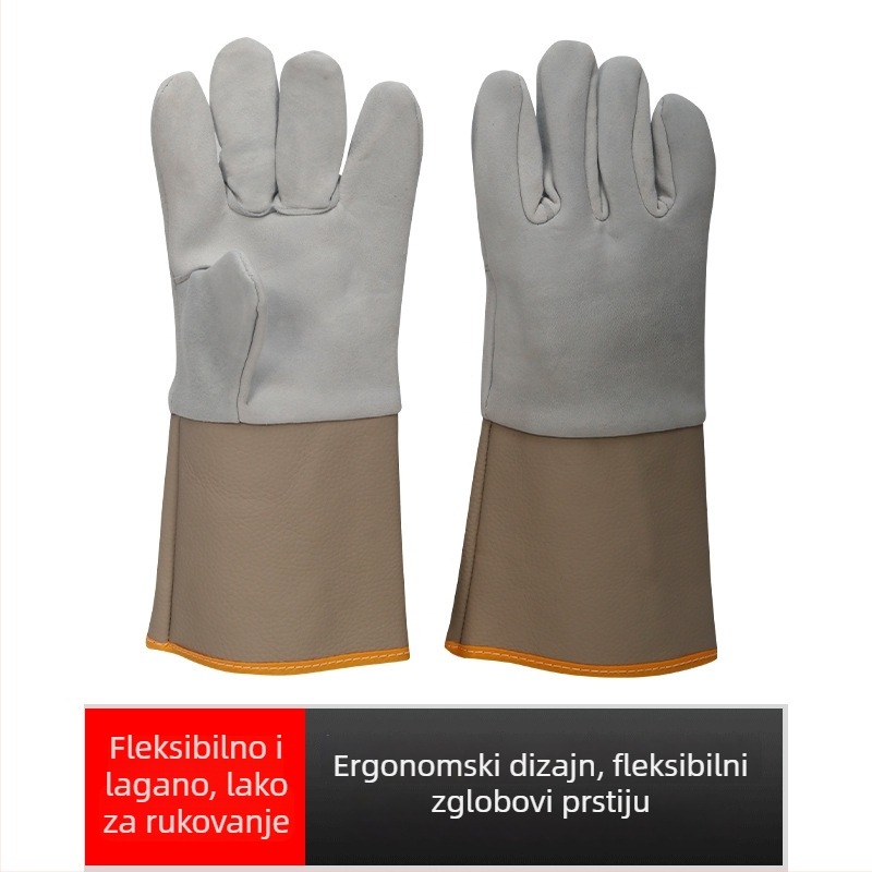 Zavarivačke rukavice od kozje kože, dvostruka konstrukcija, mekana zaštita od prskanja i platnene manšete (Brand: Hongrunxing; Materijal: kozja koža; Opseg primjene: zavarivanje; Funkcija: rukavice za zavarivanje)