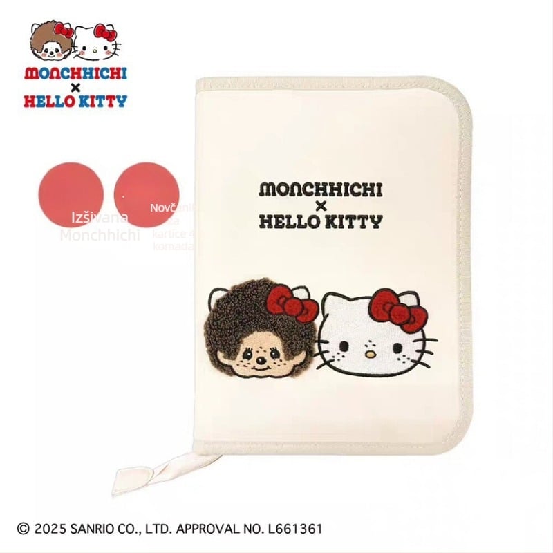 Japanskog stila Monchhichi Kitty – plišani planer s šivanom motivom, torbica za putovnicu i organizator putnih kartica (PU materijal, poliester podstava, srednja tvrdoća, unutarnje odjeljenje, izlazak jeseni 2025)