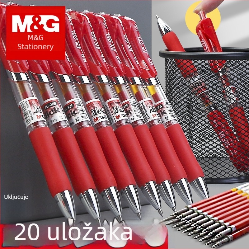 Morning Light crvena gel olovka s mehanizmom pritiskanja za korekcije, namijenjena učiteljima i učenicima srednjih i gimnazijskih razreda, poklon za Dan učitelja