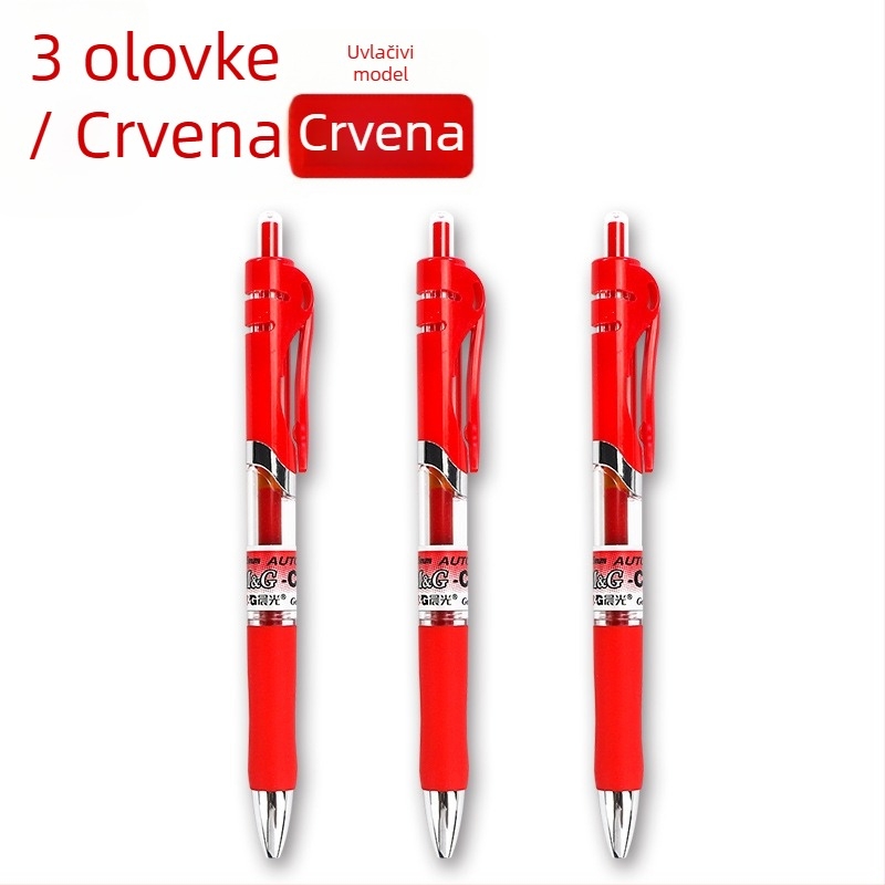 Morning Light crvena gel olovka s mehanizmom pritiskanja za korekcije, namijenjena učiteljima i učenicima srednjih i gimnazijskih razreda, poklon za Dan učitelja