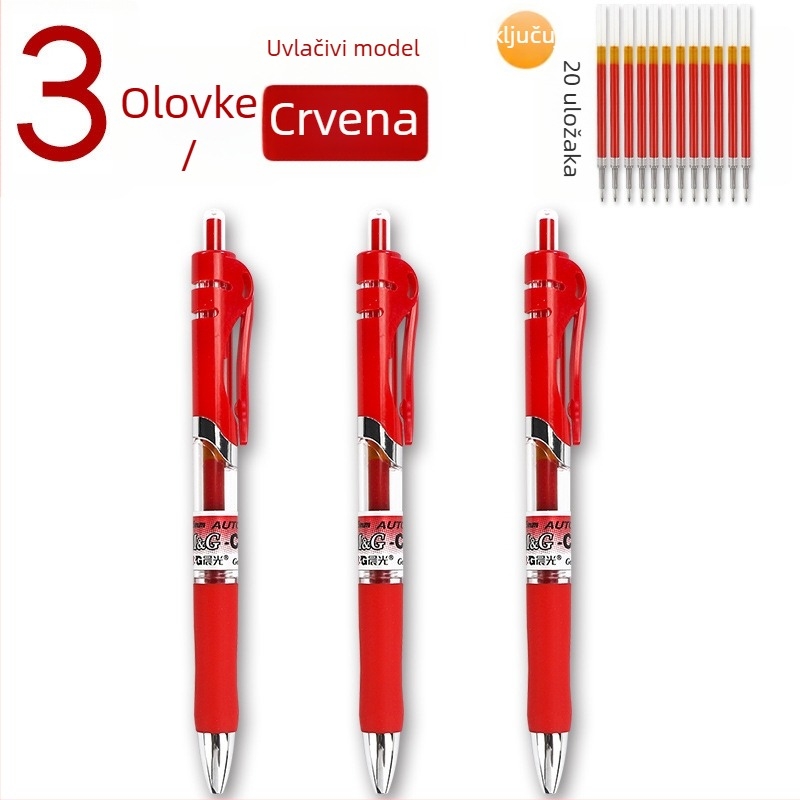 Morning Light crvena gel olovka s mehanizmom pritiskanja za korekcije, namijenjena učiteljima i učenicima srednjih i gimnazijskih razreda, poklon za Dan učitelja