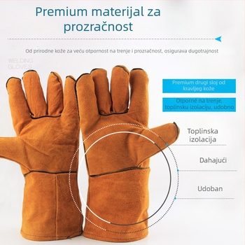 Orlis rukavice za zavarivanje — kravlja koža, otporne na visoke temperature, otporne na opekline, otporne na habanje; težine 208.1 g, 243.1 g, 327.8 g