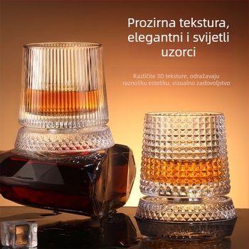 Čaša za viski s kristalnim dnom koje se vrti, kristalno staklo, kapacitet 201–300 ml, lagani luksuzni stil, rotirajuće dno