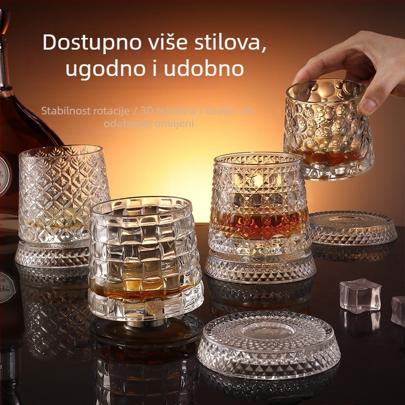 Čaša za viski s kristalnim dnom koje se vrti, kristalno staklo, kapacitet 201–300 ml, lagani luksuzni stil, rotirajuće dno