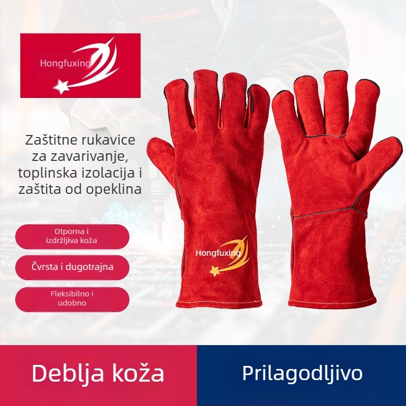 Dvoslojne rukavice za zavarivanje od velura od kože goveda | Visoka temperaturna otpornost, izolacija topline, otpornost na habanje