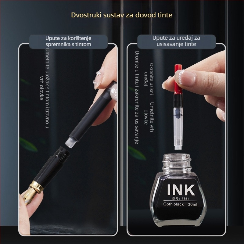 Yongsheng 0,6 mm mali špicasti nib za odrasle, tijelo od crnog ebonskog drveta, tvrdo pero za kaligrafiju s zakrivljenim vrhom