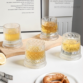 Rotirajuća čaša za whisky, reljefno staklo, 201–300 ml, set od 6 do 10 komada, logo otisnut