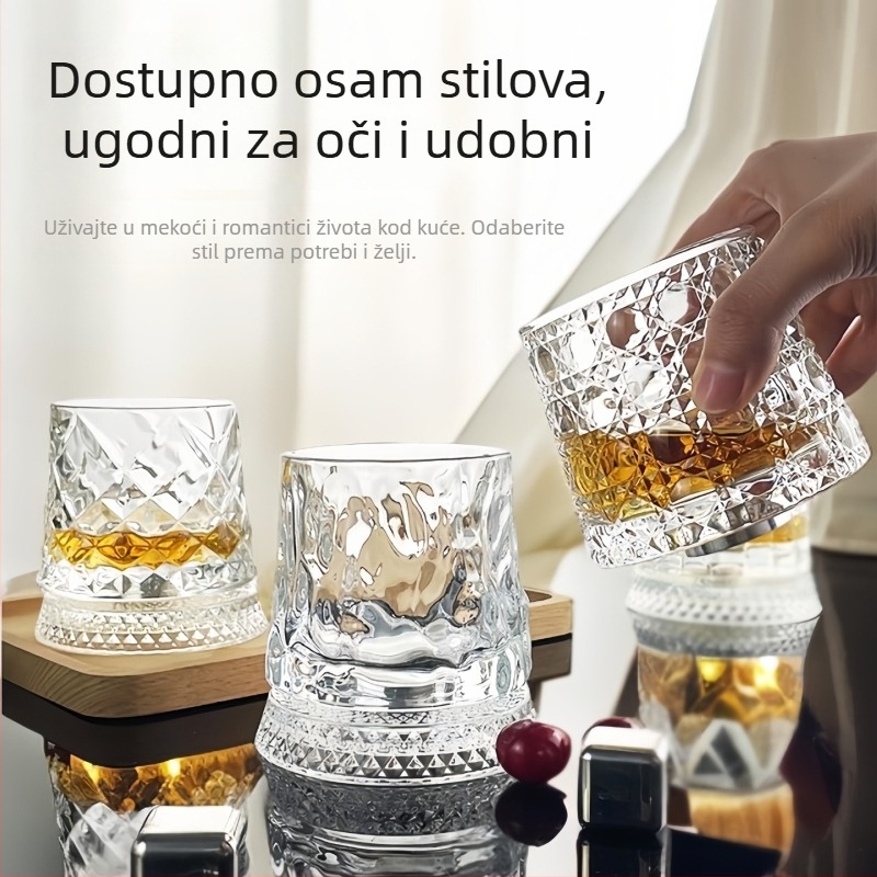 Rotirajuća čaša za whisky, reljefno staklo, 201–300 ml, set od 6 do 10 komada, logo otisnut