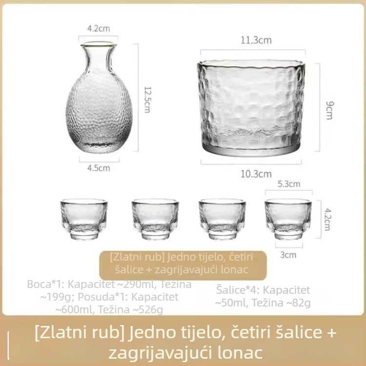 Set toplog stakla za vino s loncem i čašama, 6-dijelni komplet, stil National Tide Wind