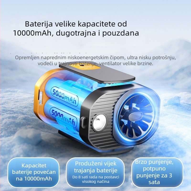 Ventilator za pojas i vratni dio s ugrađenom 6000mAh baterijom, trajanje 8–12 sati, USB punjenje, 120 razina brzine