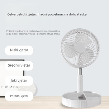 Prijenosni USB sklopivi mini ventilator, 4 brzine, 3 lopatice, ugrađena baterija 2000–4000 mAh