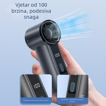 Prijenosni ručni ventilator s USB punjenjem, brushless motor, ugrađena baterija 2000–4000 mAh, 5V 5W, 6+ lopatica