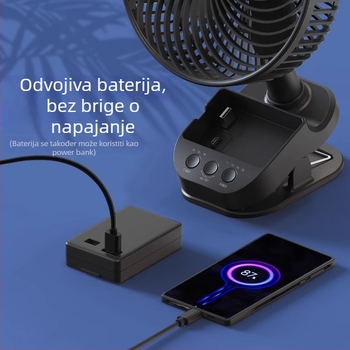 OPOLAR Clip-On Tišni USB Mini Stolni Ventilator s Uklonjivom Baterijom, 5 Brzina, 3 Lopatice, Trajanje Baterije Preko 12 Sati